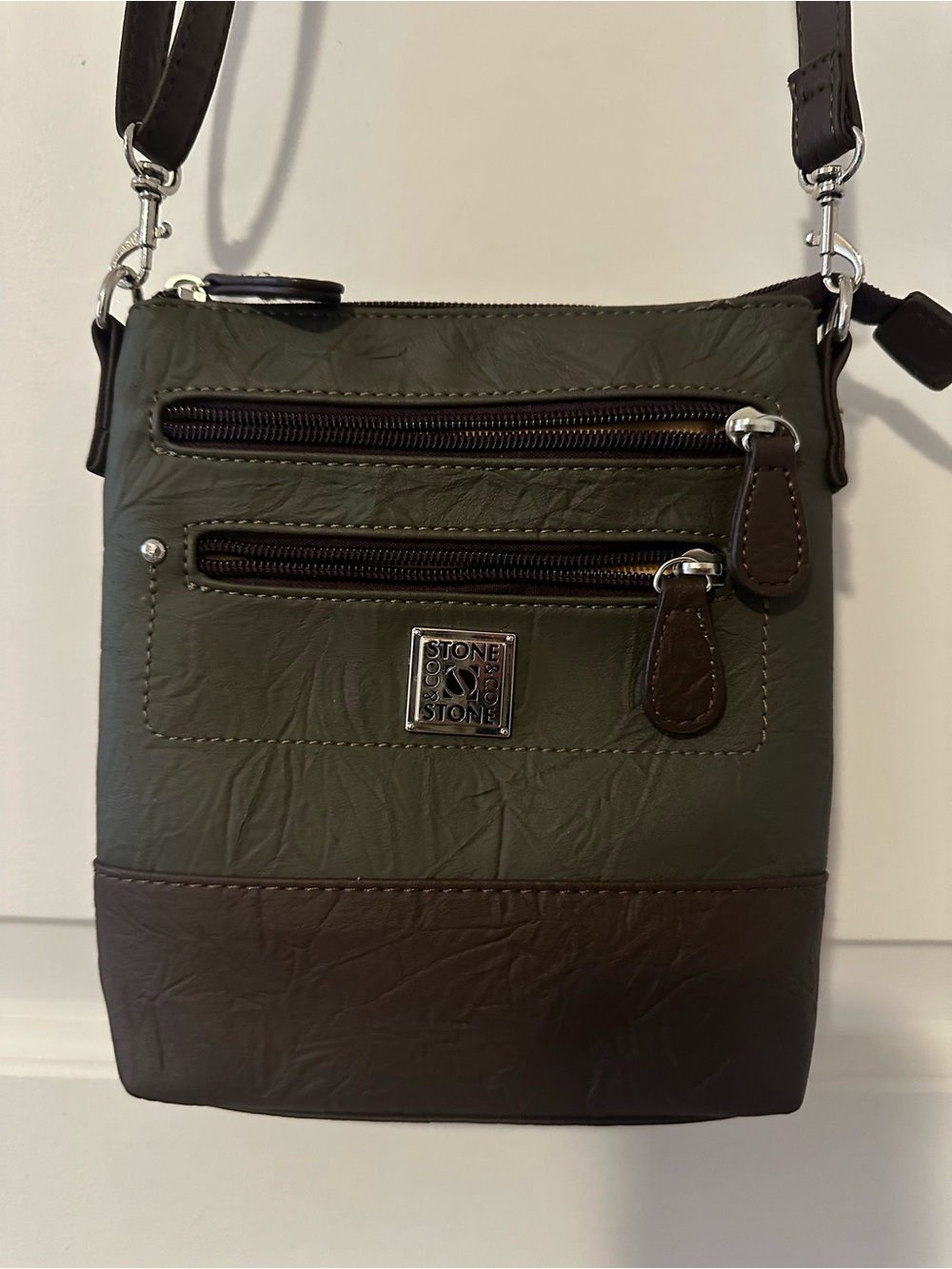 Stone & Co. Olive and Brown Two-Tone Crossbody Bag